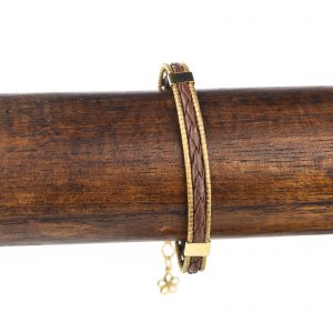 Bracelet en capim dourado et cuir marron